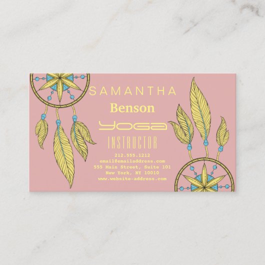 Eleganter Dream Catcher Feathers Yoga Instructor Visitenkarte (Vorderseite)
