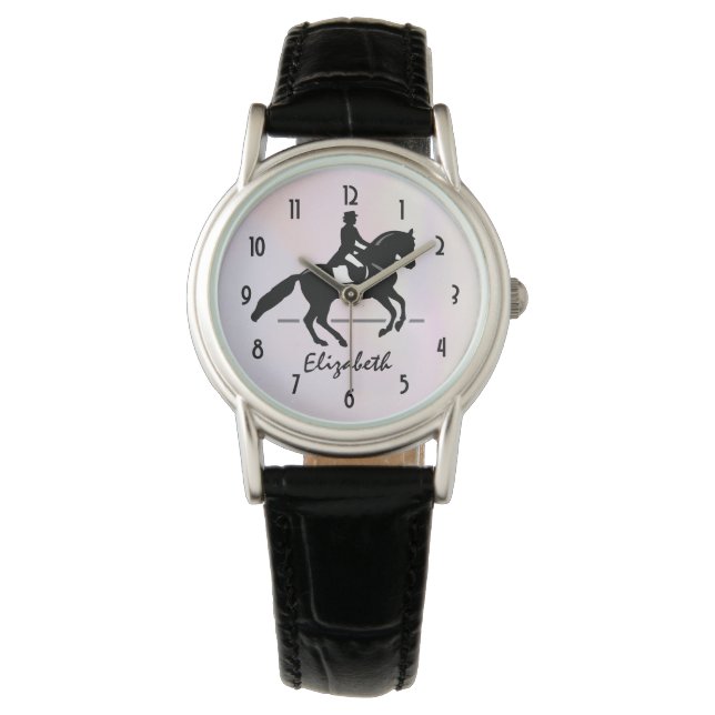 Eleganter Dressurreiter auf einem Aquarellplatz Armbanduhr (Vorderseite)