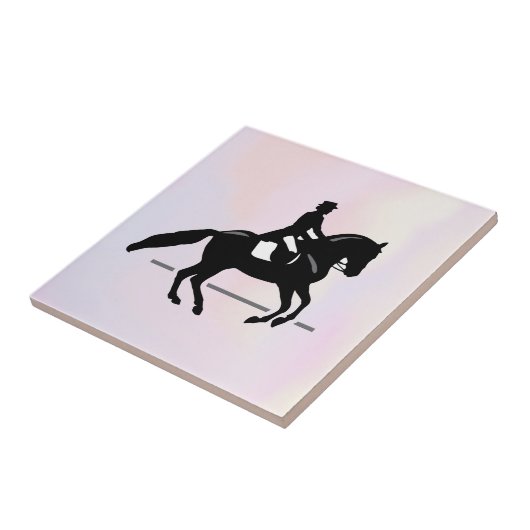 Eleganter Dressurreiter auf einem Aquarellplatz Fliese (Seite)