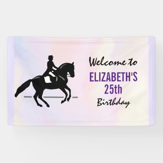 Eleganter Dressurreiter auf Wasserfarbe Geburtstag Banner (Horizontal)