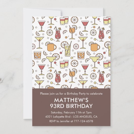 Eleganter Drinks Cocktail 93. Geburtstag Einladung (Vorderseite)