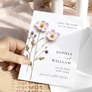 Eleganter Druck Gepresste Pastell Boho Blumen Hoch Save The Date