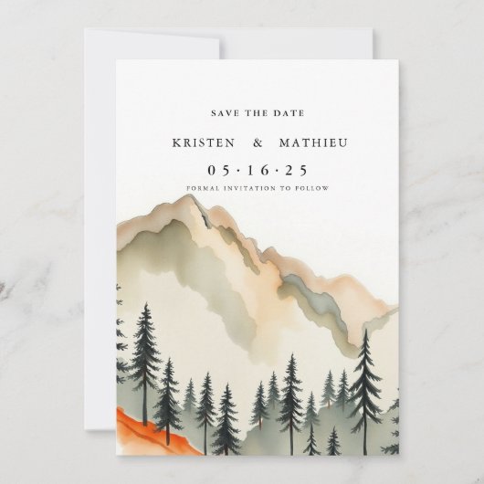 Eleganter druckbarer Berg Save The Date (Vorderseite)