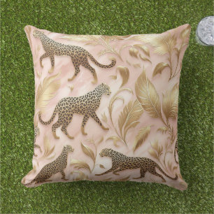 Eleganter Dschungel Rosa und Gold Leopard Kissen