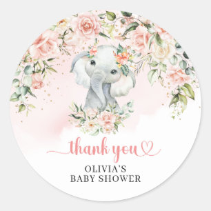 Eleganter DschungelElefant Blush Blume Golddusche Runder Aufkleber
