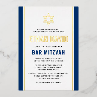 Eleganter dunkelblauer Bar mitzvah Star von David  Folieneinladung