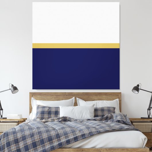 Eleganter, dunkelblauer Farbblock mit weißer Bandf Leinwanddruck (Insitu (Schlafzimmer))