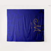 Eleganter dunkelblauer goldener Floral Monogramm H Wandteppich (Vorderseite (Horizontal))