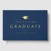 Eleganter dunkelblauer Graduiertenname Gästebuch (Vorderseite)