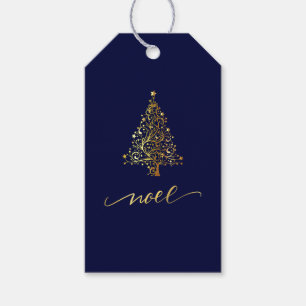 Eleganter dunkelblauer und goldener Weihnachtsbaum Geschenkanhänger