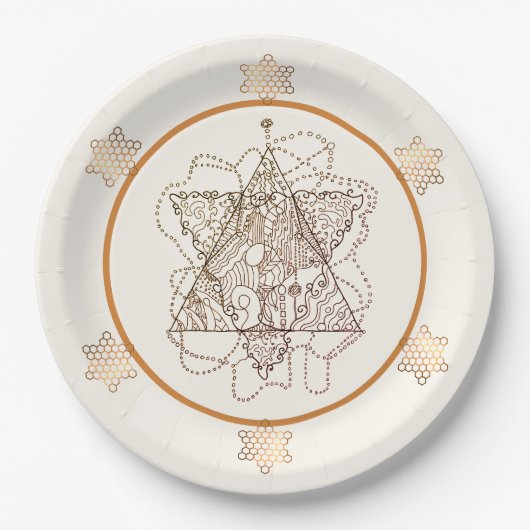 Eleganter dunkelgoldener Messingfarbe Jüdischer St Pappteller (Vorderseite)