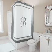 Eleganter dunkelgrauer Border Script Monogram Lett Duschvorhang (Beispiel)