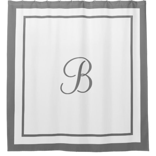 Eleganter dunkelgrauer Border Script Monogram Lett Duschvorhang (Vorderseite)