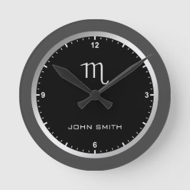 Eleganter dunkelgrauer Rahmen Zodiac Namensschild  Runde Wanduhr