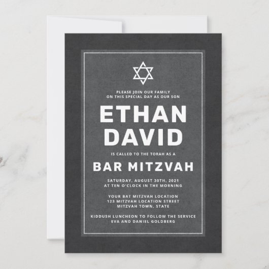 Eleganter dunkelgrauer Stern von David Bar mitzvah Einladung (Vorderseite)