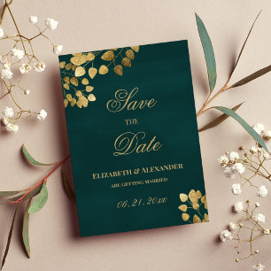Eleganter dunkelgrüner Eukalyptus Save the Date Einladung