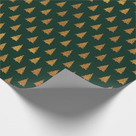 Eleganter dunkelgrüner Glitzer Weihnachtsbäume Geschenkpapier (Ecke)