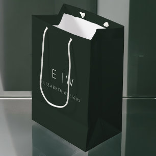 Eleganter dunkelgrüner moderner Minimalistischer M Mittlere Geschenktüte