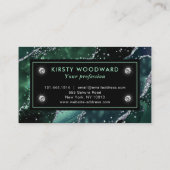 Eleganter dunkelgrüner und silberer Glitzer Agate Visitenkarte (Rückseite)