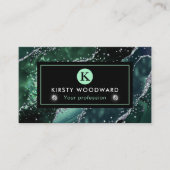Eleganter dunkelgrüner und silberer Glitzer Agate Visitenkarte (Vorderseite)