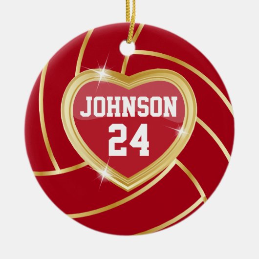 Eleganter Dunkelrot und Gold Volleyball Keramikornament (Vorne)