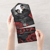 Eleganter Dunkelroter Gotischer Rose Schwarzes Fot All In One Einladung (Abreißen)