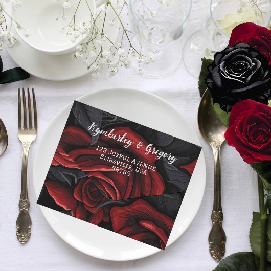 Eleganter, dunkelschwarzer Rose-QR-Code All In One Einladung