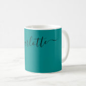 Eleganter Dunkelzyanfarbe Moderner Name Personalis Kaffeetasse (VorderseiteRechts)