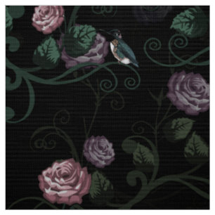 Eleganter dunkler Blumengarten mit Hummingbirds Ro Stoff