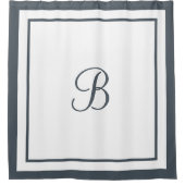 Eleganter dunkler Slate Border Script Monogram Let Duschvorhang (Vorderseite)