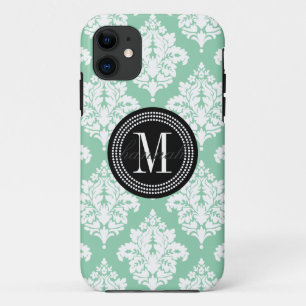 Eleganter dunkler tadelloser Damast personalisiert iPhone 11 Hülle