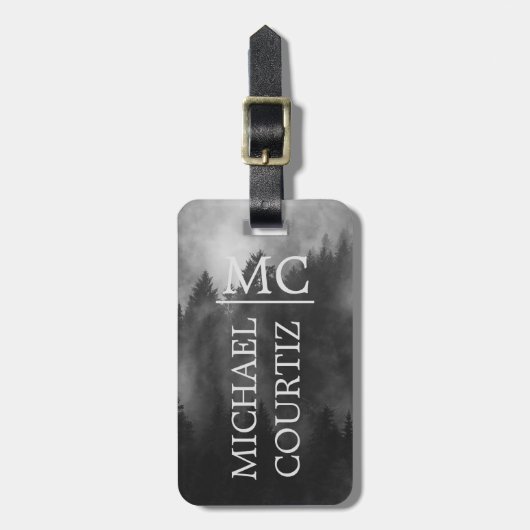 Eleganter dunkler Wald Mit Monogramm personalisier Gepäckanhänger (Vorderseite vertikal)
