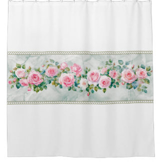 Eleganter Duschvorhang mit rosa Rosenblumen