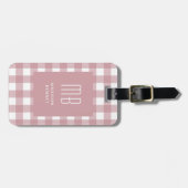 Eleganter Dustrosa Gingham-Monogramm Gepäckanhänger (Vorderseite horizontal)
