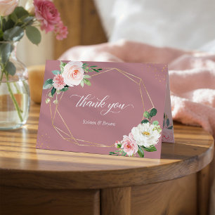 Eleganter Dustrose-Blush Floral Geometrischer Rahm Dankeskarte