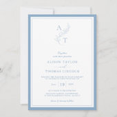 Eleganter Dusty Blue Monogram Wedding Frame Einladung (Vorderseite)