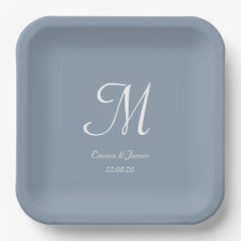 Eleganter Dusty Blue Monogram Wedding Party Cockta Pappteller