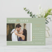 Eleganter Dusty Green Gold Save the Date Calendar Einladung (Stehend Vorderseite)