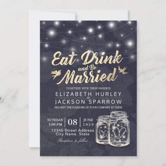 Eleganter EAT Drink & Be Verheiratet Hochzeiten Ei Einladung (Vorderseite)