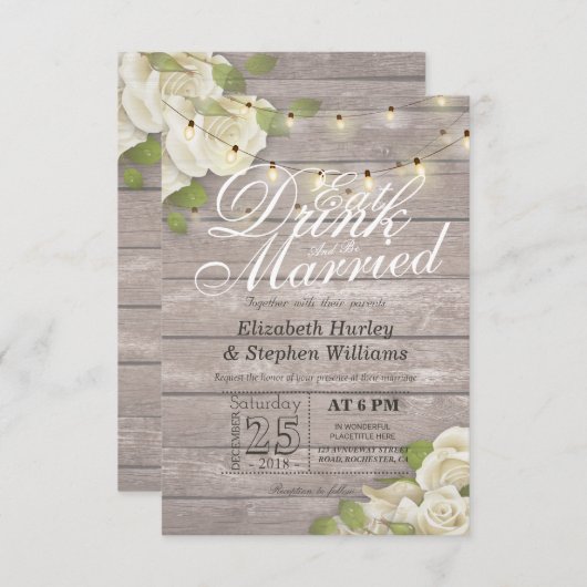 Eleganter EAT Drink & Be Verheiratet Hochzeiten Ei Einladung (Vorne/Hinten)