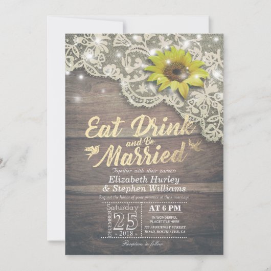 Eleganter EAT Drink & Be Verheiratet Hochzeiten Ei Einladung (Vorderseite)