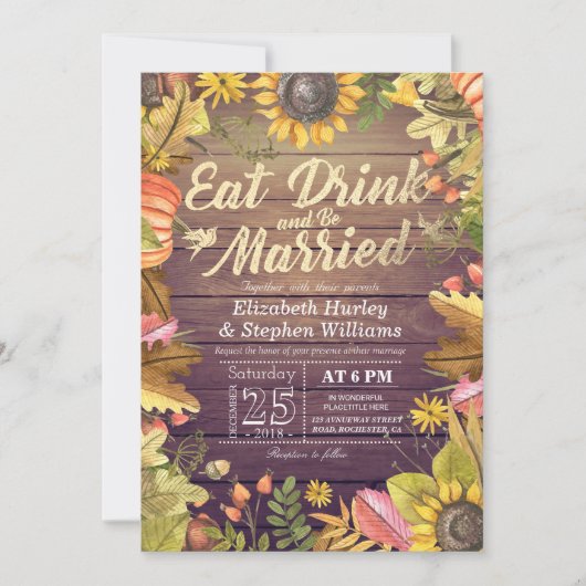 Eleganter EAT Drink & Be Verheiratet Hochzeiten Ei Einladung (Vorderseite)
