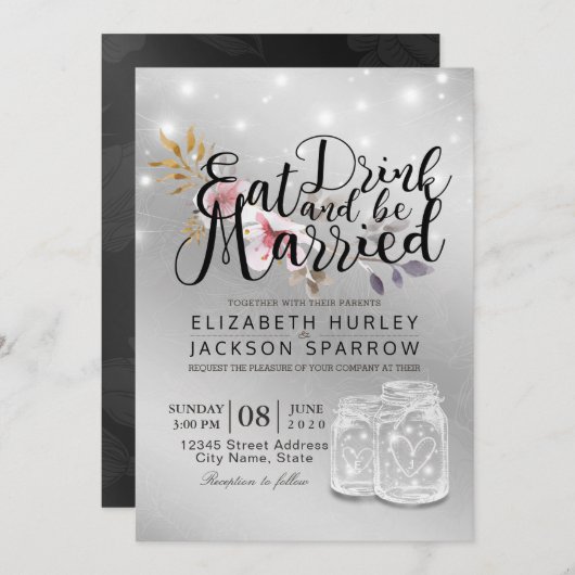 Eleganter EAT Drink & Be Verheiratet Hochzeiten Ei Einladung (Vorne/Hinten)