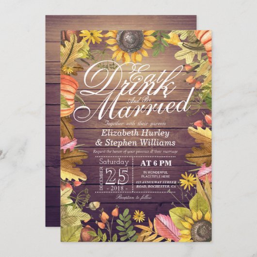 Eleganter EAT Drink & Be Verheiratet Hochzeiten Ei Einladung (Vorne/Hinten)