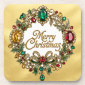 Eleganter Edelstein-Gold-Weihnachtskranz Getränkeuntersetzer (Vorderseite)