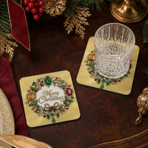 Eleganter Edelstein-Gold-Weihnachtskranz Getränkeuntersetzer