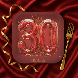 Eleganter Edelstein Rubin und Gold 30. Geburtstag Pappteller