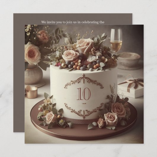 ELEGANTER EDITABLE WEDING JAHRESCAKE EINLADUNG (Vorne/Hinten)