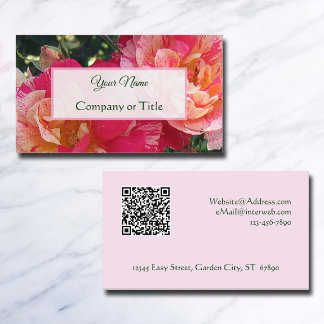 Eleganter editierbarer QR-Code gestreifte Rosen fl Visitenkarte