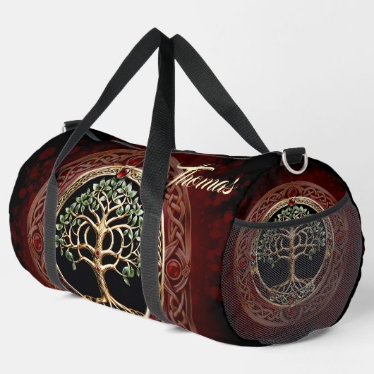 Eleganter edler Lebensbaum mit keltischem Knoten. Duffle Bag (Rechte Ecke)